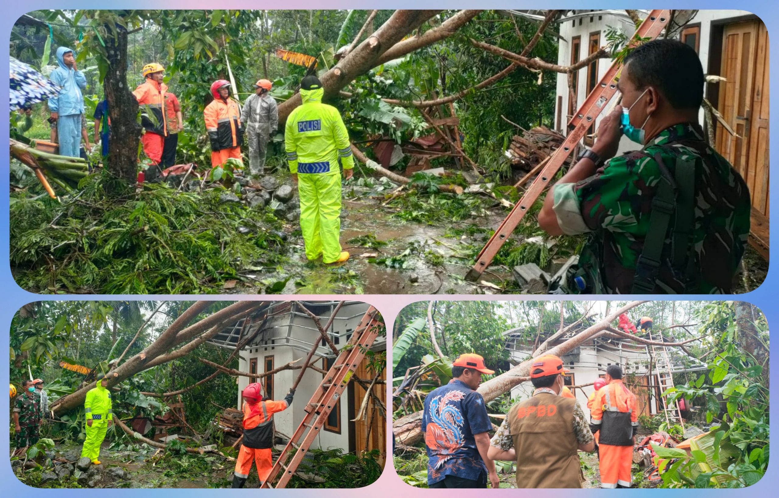 Kapolsek Cibeureum Bersama Koramil dan BPBD, Evakuasi Rumah Tertimpa Pohon di Purbaratu