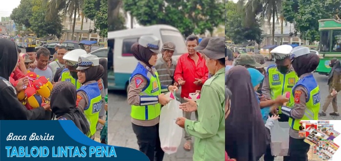 Aksi Polwan-Polwan Cantik Bagikan Takjil kepada Warga Di Kota Tasikmalaya.