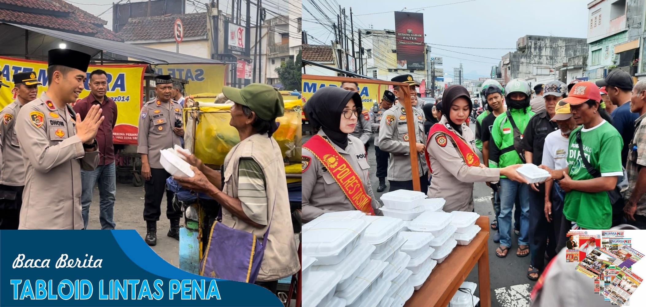 Polres Tasik Kota Bagikan Ratusan Paket Nasi Siap Saji di Tugu Asmaul Husna