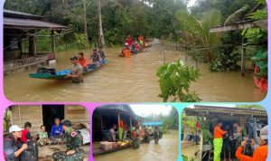 Satgas Pamtas Yonif 645/GTY Bantu Evakuasi Warga Terdampak Banjir dan Bagikan Bantuan Sembako