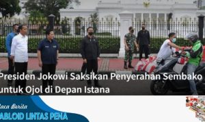 - Presiden Jokowi Saksikan Penyerahan Sembako untuk Ojol di Depan Istana
