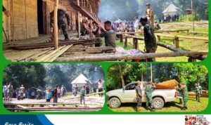 Satgas Pamtas Yonif 645/Gardatama Yudha Bersama Warga Karya Bakti Persiapan Event Kebudayaan Gawia Sowa