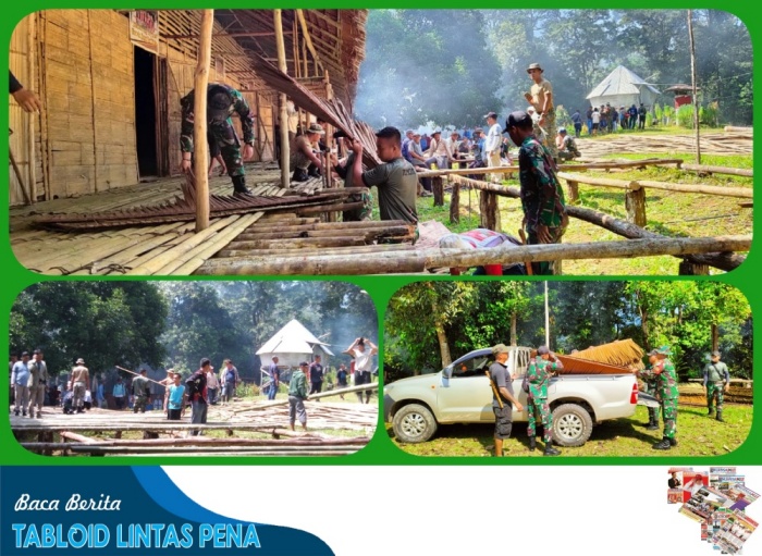 Satgas Pamtas Yonif 645/Gardatama Yudha Bersama Warga Karya Bakti Persiapan Event Kebudayaan Gawia Sowa