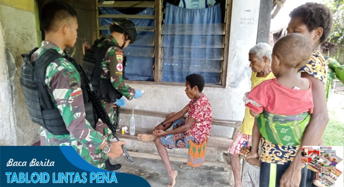 Jaga Tong Pu Kesehatan, Satgas Yonif 132/BS Keliling Kampung Berikan Pelayanan Kesehatan Gratis