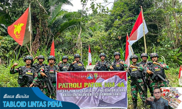 Menjaga Keutuhan NKRI, Satgas Yonif 122/TS Gelar Patroli Patok MM 4 A Perbatasan RI-PNG