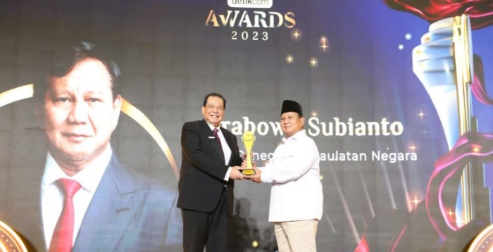 Hadiri detikcom Awards 2023, Menhan Prabowo Raih Penghargaan Kategori “Tokoh Peneguh Kedaulatan Negara”