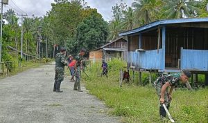 Dalam Rangka HUT Yonif 122/TS Yang KE 59 Tahun Pos Scofro Lama Gelar Karya Bhakti Bersama Warga Kampung Kriku Perbatasan Papua