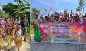 Semarak Peringatan Hari Guru Satgas Yonif 122/TS melaksanakan Pawai bersama SDN Inpres Pir V Arso