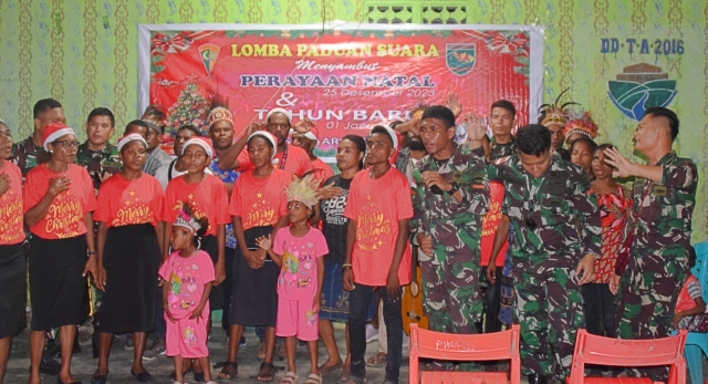 Sambut Hari Natal Dengan Kebahagian, Satgas Yonif 122/TS Adakan Lomba Paduan Suara di Perbatasan RI-PNG