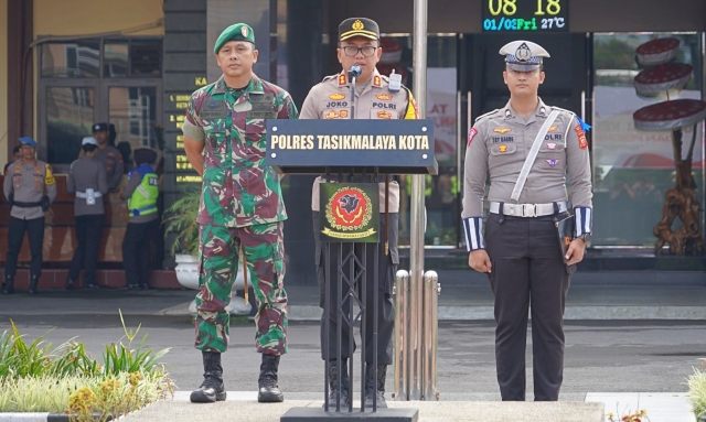 Kapolres Tasikmalaya Kota Didampingi Dandim 0612,  Pimpin Pelaksanaan Apel Gelar Pasukan Ops Keselamatan Lodaya T.A 2024