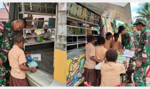 Bravo TNI: Cerdaskan Generasi Bangsa, Satgas Yonif 122/TS Berkolaborasi Bersama BPMP Jayapura Hadirkan Perpustakaan Berjalan