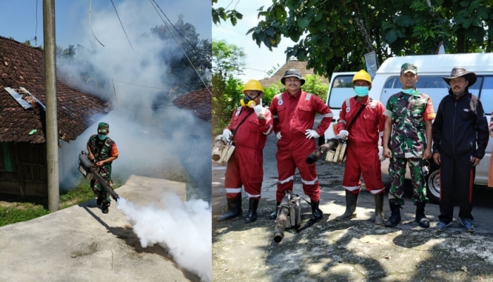 Basmi Sarang Nyamuk, Babinsa Klego Ikut Laksanakan Foging