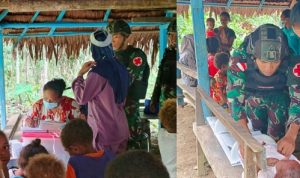 Jamin Tumbuh Kembang Balita, Satgas Yonif 122/Tombak Sakti Pos Kaliasin Gelar Posyandu di Kampung Kibay Perbatasan RI-PNG