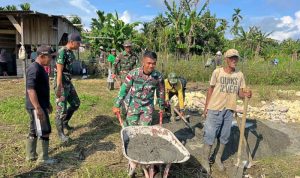 Satgas Yonif 122/TS Bersama Warga Laksanakan Karya Bhakti Bangun Masjid di Perbatasan Papua